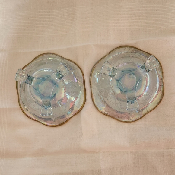 Fostoria Oakwood Blue - Iridescent Glass Bowl with Candle Holders - Picture 2 of 13